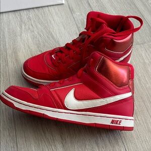 Nike Red and White High-Top Sneakers